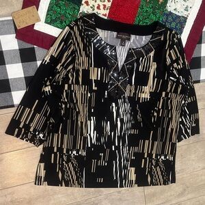 Y2K Dana Buchman Elegant Blouse 1X Plus Women’s Beaded Black Geometric